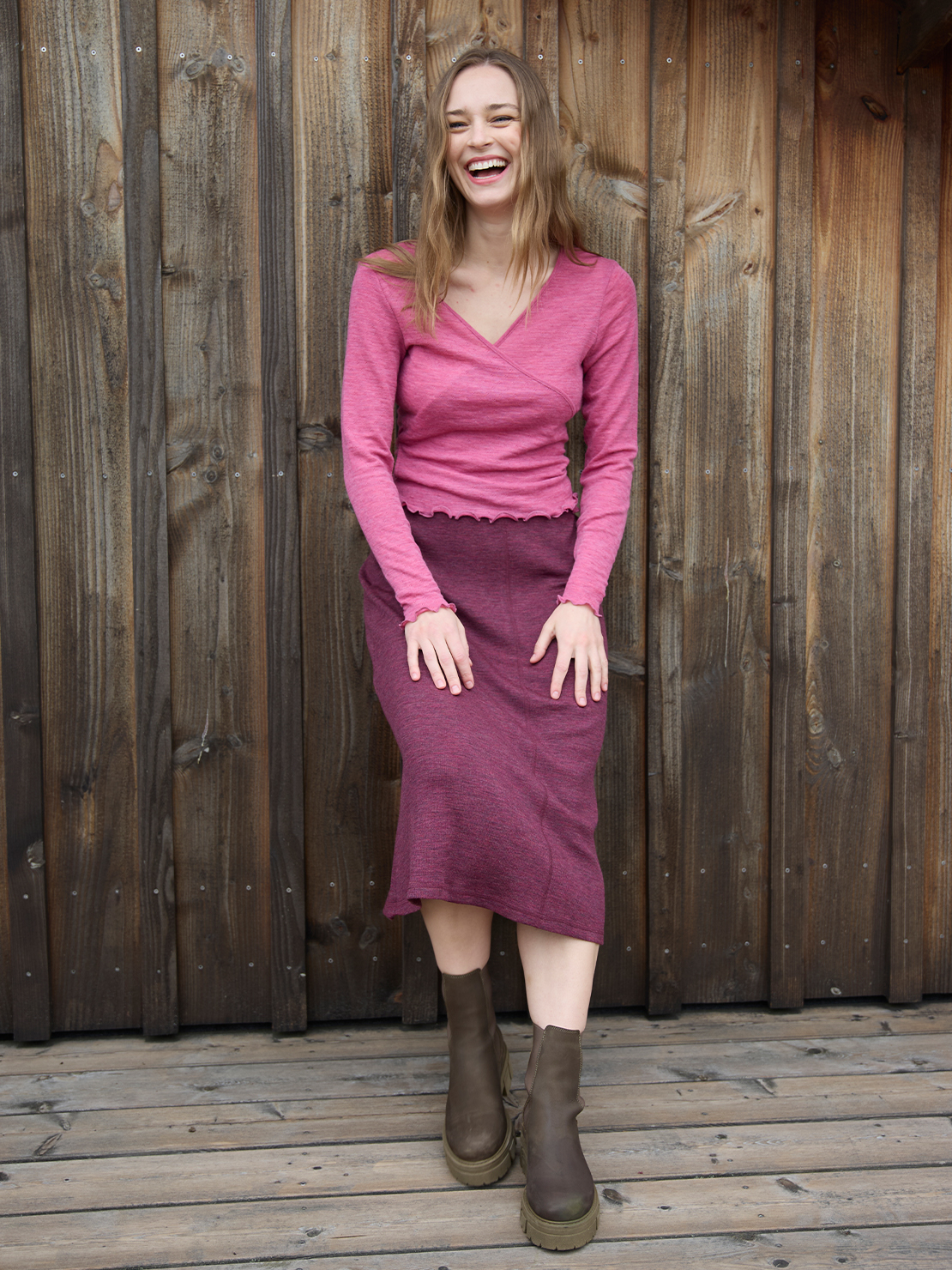 Wrap shirt eyelet merino